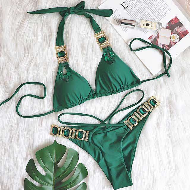 Crystal Diamond Bandage Bikini Set