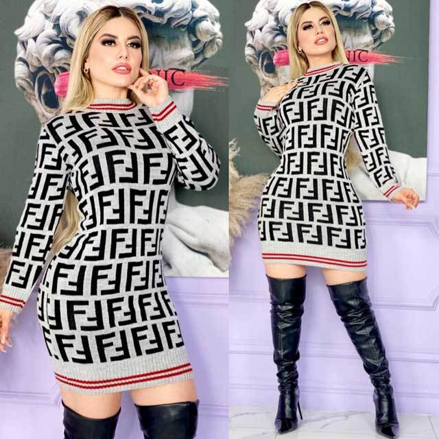 Letter Design Knit Sweater Dress