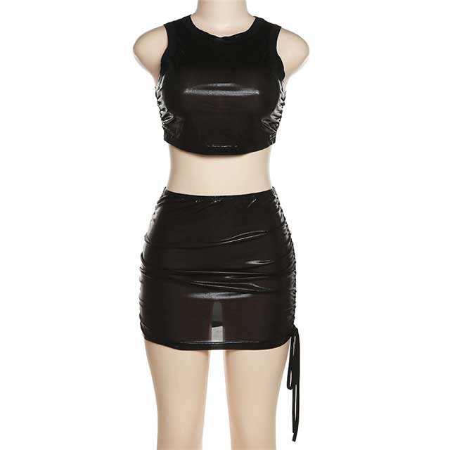 Sleeveless Crop Top Ruched Skirt Set