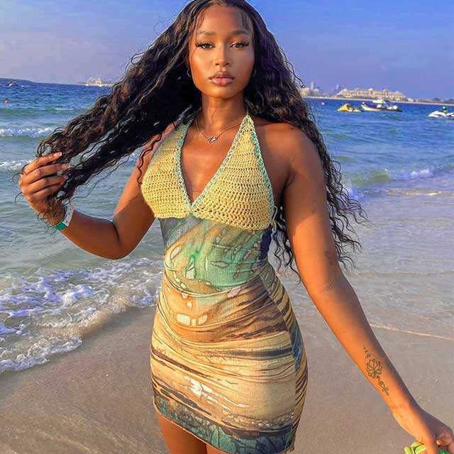 Knit Spliced Halter Bodycon Dress