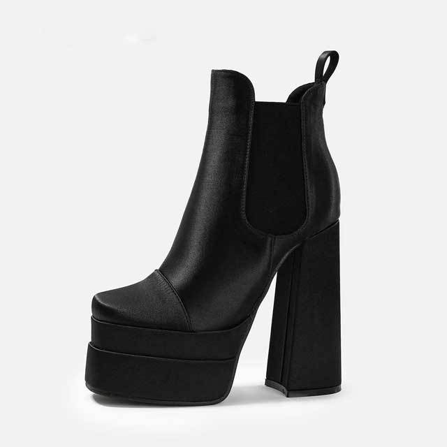 Satin High Heeled Platform Boots