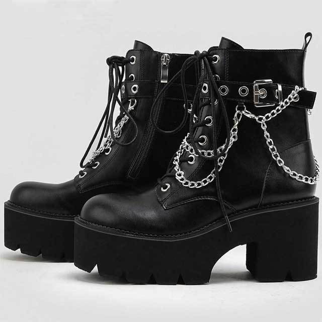 Chain Leather Platform Martin Boots