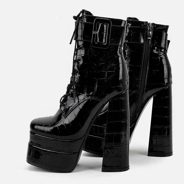 Lace-Up Zipper Leather Platform Boots