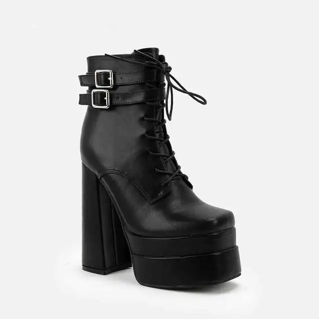 Lace-Up Leather Platform Boots