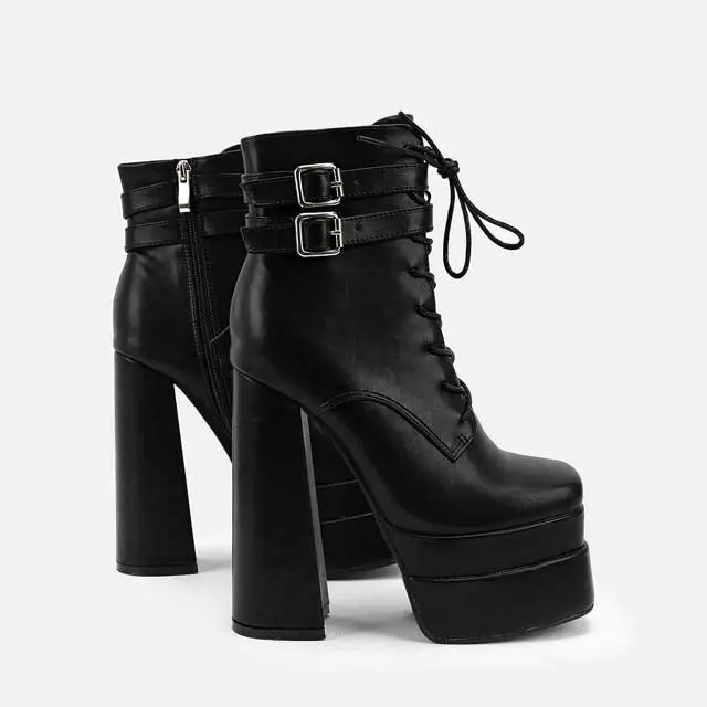 Lace-Up Leather Platform Boots