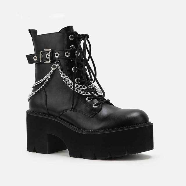 Chain Leather Platform Martin Boots