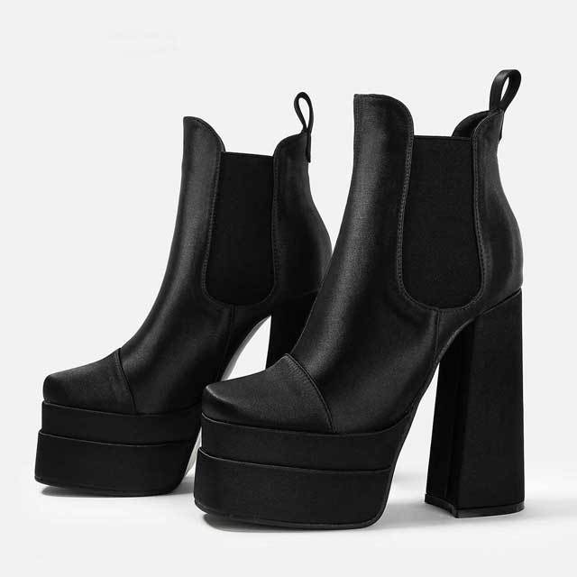 Satin High Heeled Platform Boots