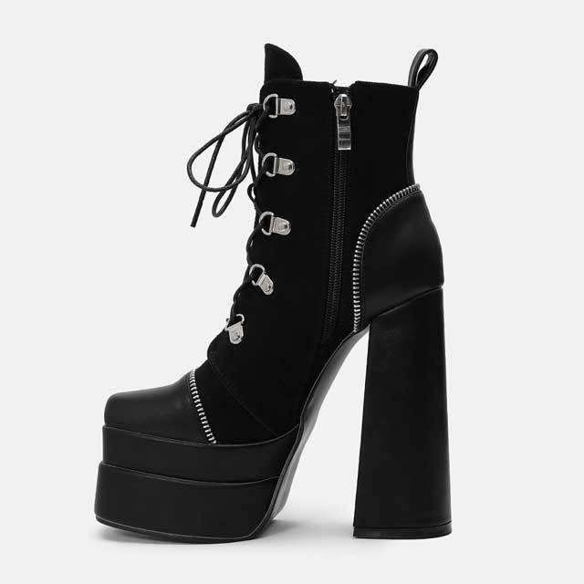 Lace-Up Chunky Heeled Platform Martin Boots