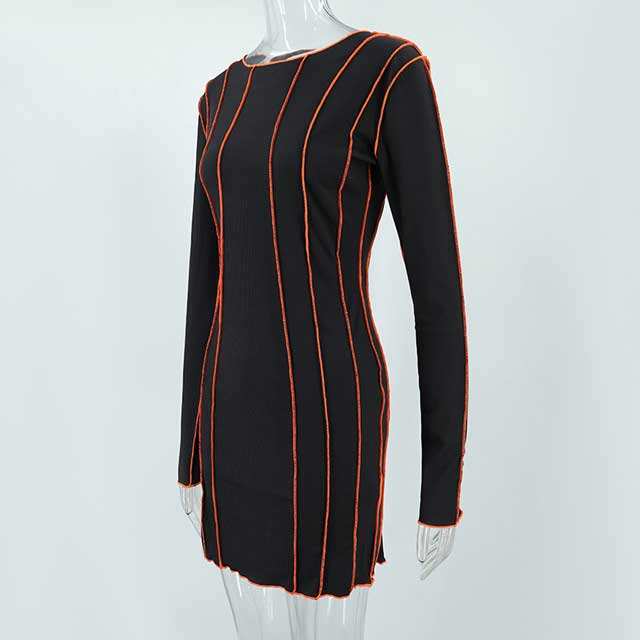 Long Sleeve Striped Bodycon Dress