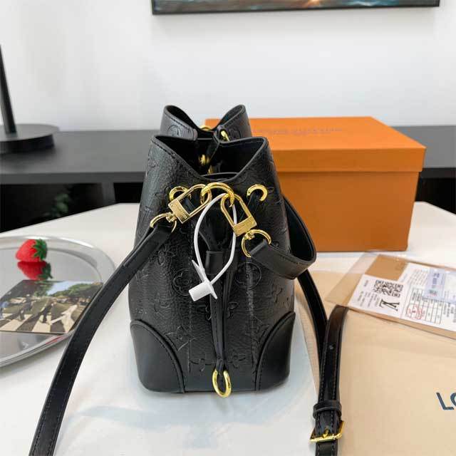 Letter Embossed Leather Bucket Bag