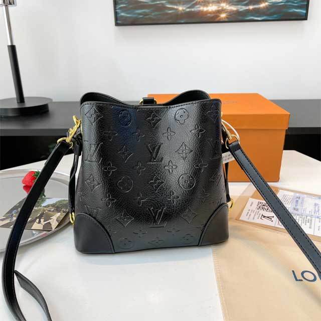 Letter Embossed Leather Bucket Bag