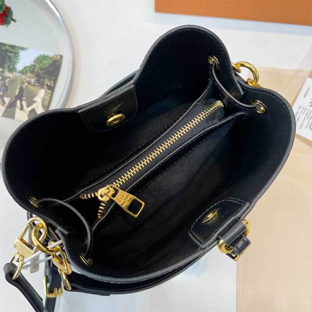 Letter Embossed Leather Bucket Bag