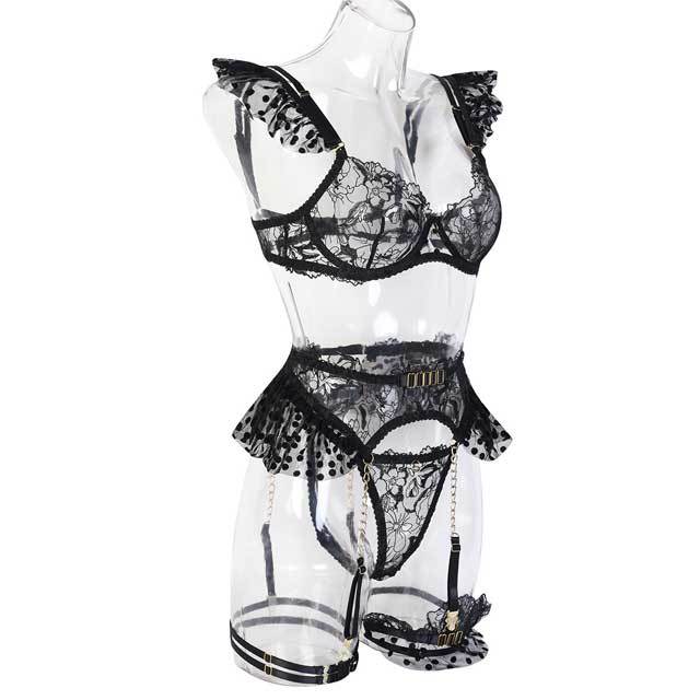 Chain Embroidery Lace Bra Set