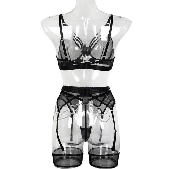 Chain Hollow Out Mesh Lingerie Set