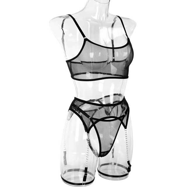 Mesh 3 Piece Lingerie Set