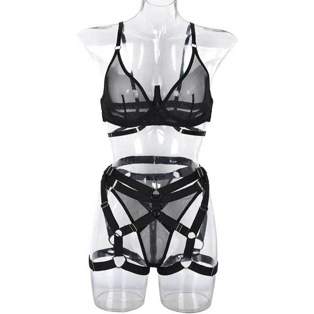 Hollow Out Design Mesh Bra Set