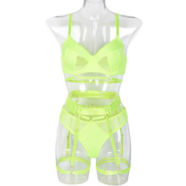 Hollow Out Mesh Lingerie Bra Set