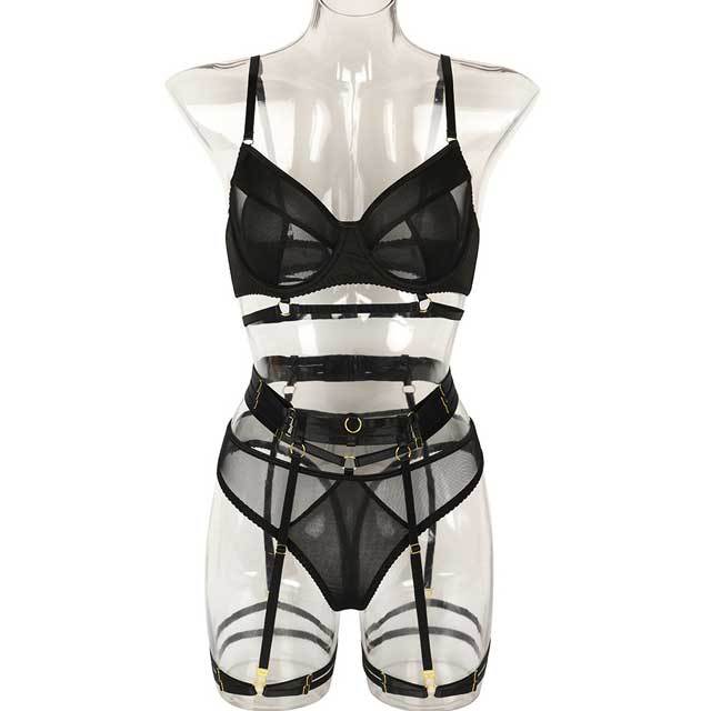 Hollow Out Mesh Lingerie Bra Set