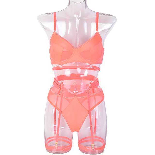 Hollow Out Mesh Lingerie Bra Set
