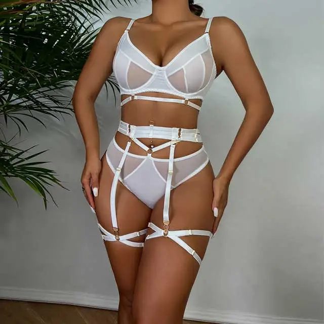 Hollow Out Mesh Lingerie Bra Set