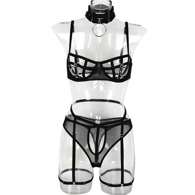 Hollow Out Mesh Bra Set