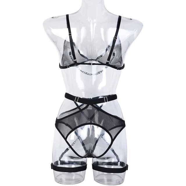 Chain Mesh 3 Piece Bra Set