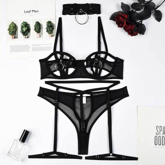 Hollow Out Mesh Bra Set