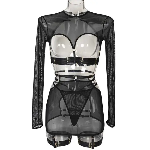 Open Bust Mesh Lingerie Set