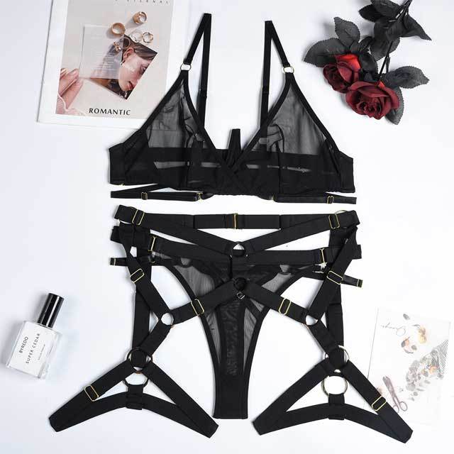 Hollow Out Design Mesh Bra Set