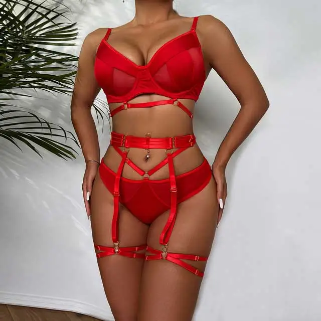 Hollow Out Mesh Lingerie Bra Set