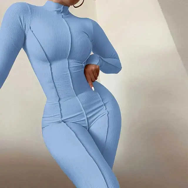 Long Sleeve High Neck Sporty Jumpsuit