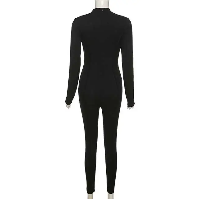 Long Sleeve High Neck Sporty Jumpsuit