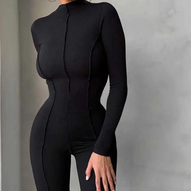 Long Sleeve High Neck Sporty Jumpsuit
