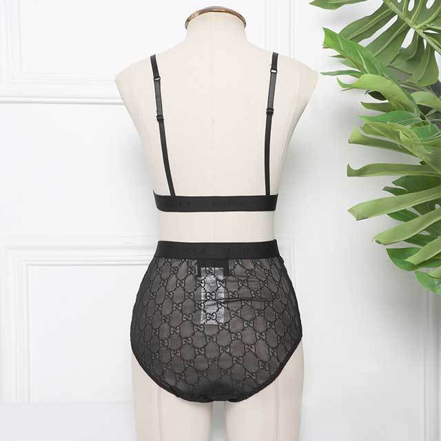 Embroidery Mesh High Waist Swimsuit Set
