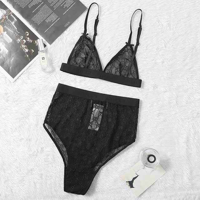 Embroidery Mesh High Waist Swimsuit Set