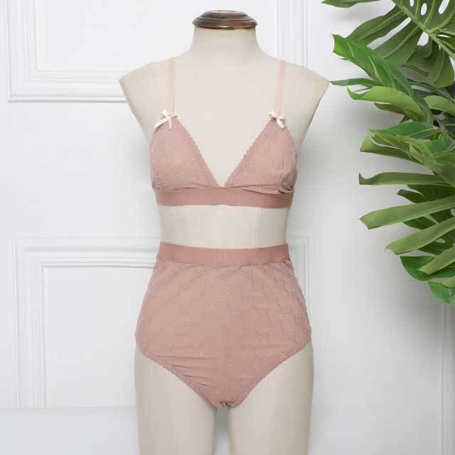 Embroidery Mesh High Waist Swimsuit Set