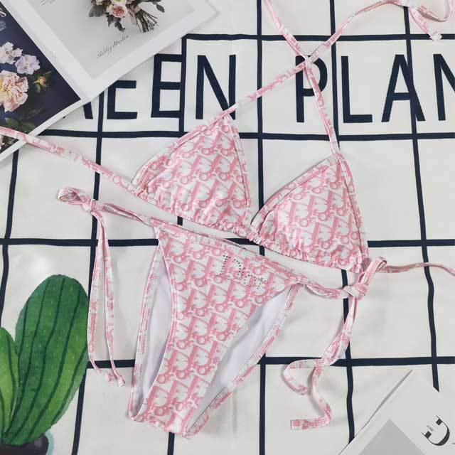 Letter Print Strappy Bikini Set