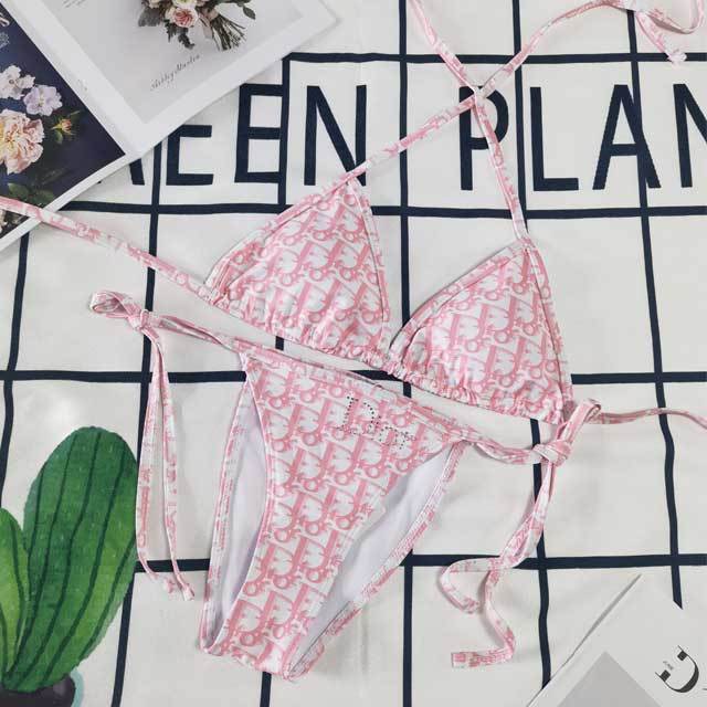 Letter Print Strappy Bikini Set