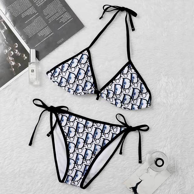 Letter Print Strappy Bikini Set