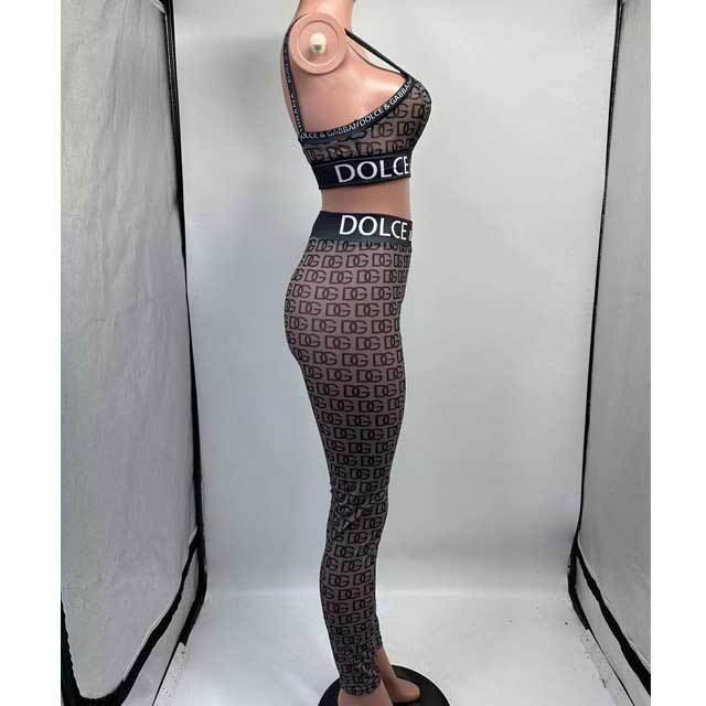Letter Design Mesh Bra Top Pants Set