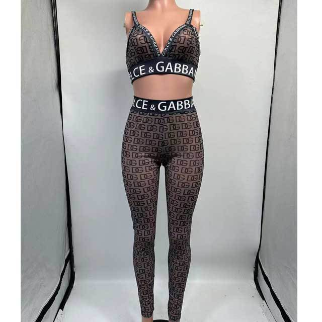 Letter Design Mesh Bra Top Pants Set