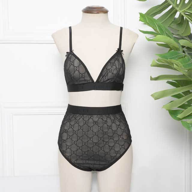 Embroidery Mesh High Waist Swimsuit Set