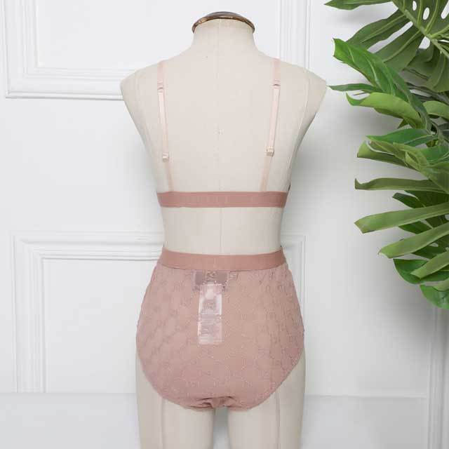 Embroidery Mesh High Waist Swimsuit Set