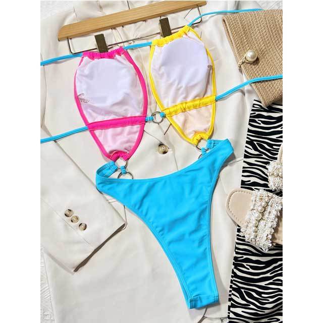 Metal Ring Color Block One Piece