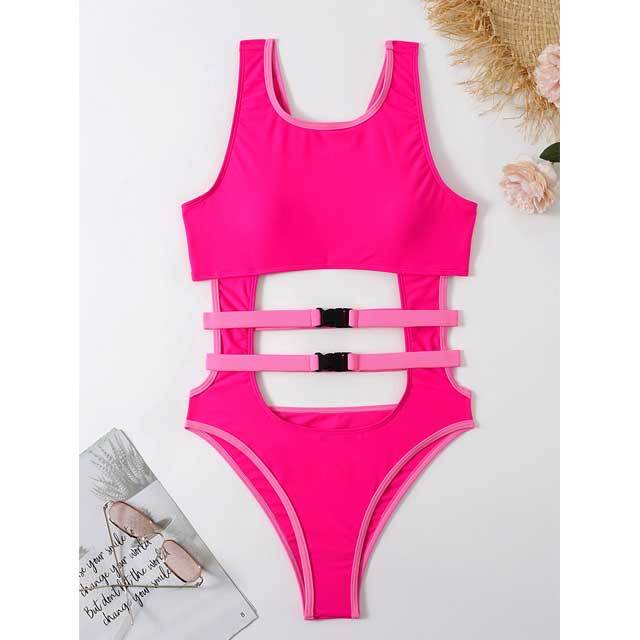 Buckle Strap Hollow Out One Piece