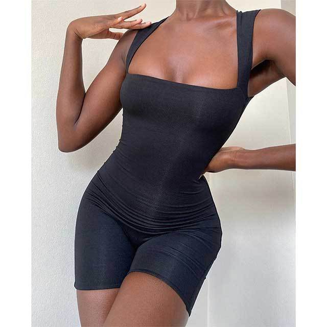 Solid Color High-waisted Body-fitting Yoga Romper