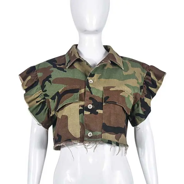 Camo Ruffle Crop Jacket