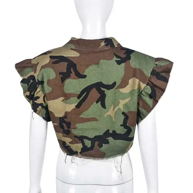 Camo Ruffle Crop Jacket