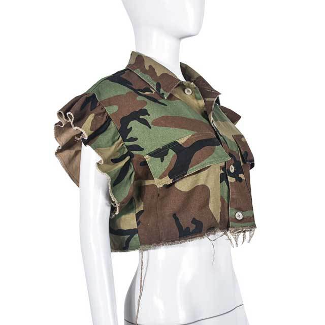 Camo Ruffle Crop Jacket