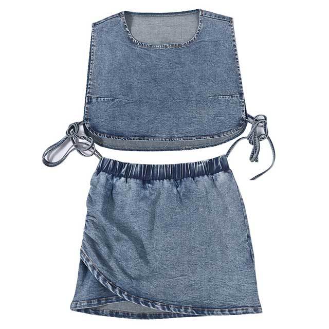 Denim Tied Top Skirt Set